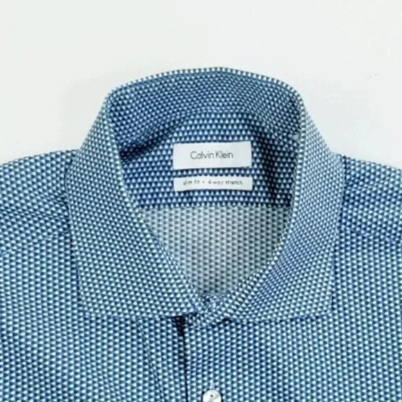 Calvin Klein Medium 15-15.5 slim Fit Spread Collar 4 Way Stretch Mini Polka Dots - Picture 7 of 11